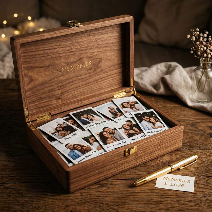 Couples Polaroid Keepsake Box with Gold Ink Pen