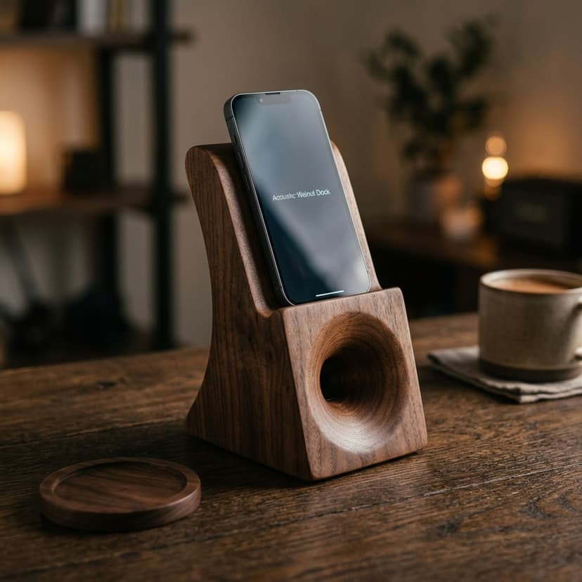 Acoustic Walnut Phone Amplifier & Date Stand